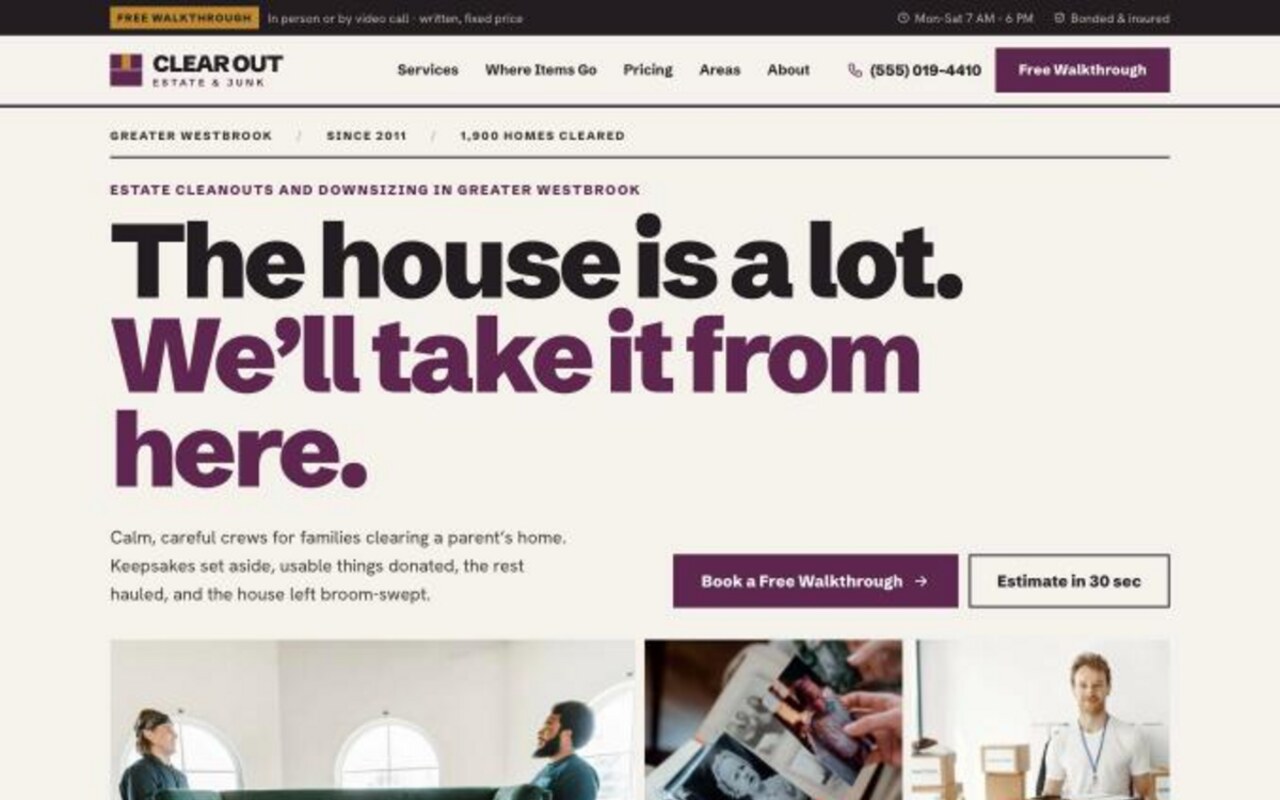 Clear Out Junk Removal — dumpster rental website design by digital deli counter