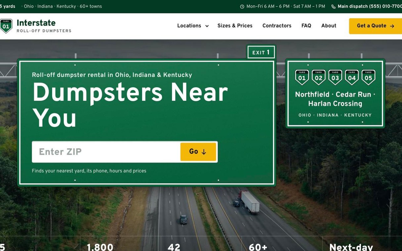 Interstate Dumpster Rental — dumpster rental website design by digital deli counter