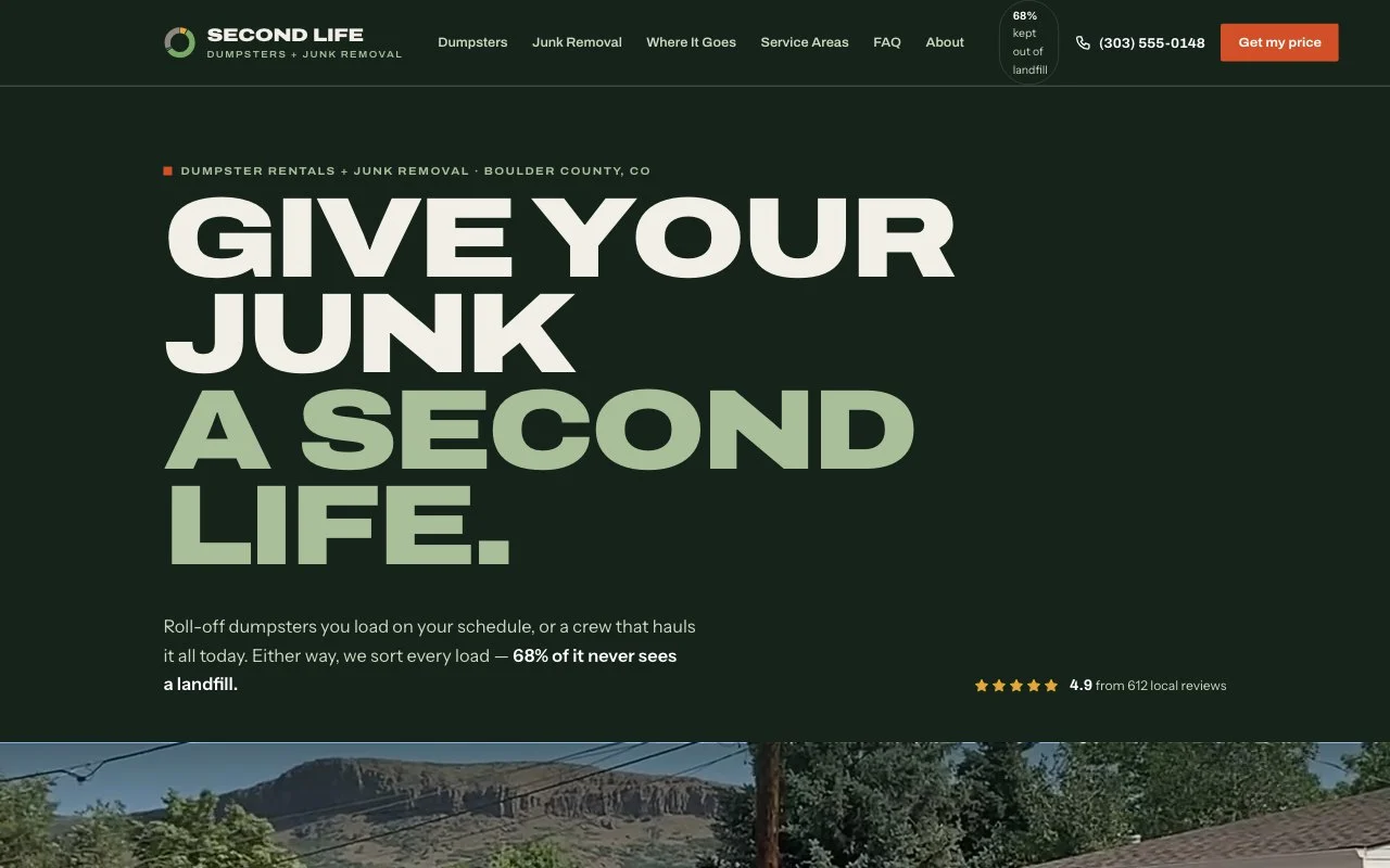 Second Life Dumpster Junk Removal — dumpster rental website design by digital deli counter