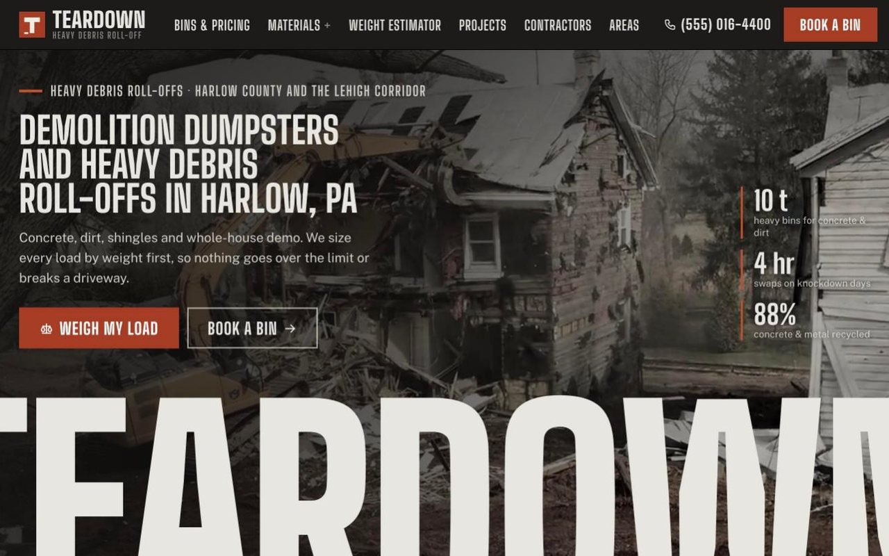 Teardown Demolition Dumpster — dumpster rental website design by digital deli counter