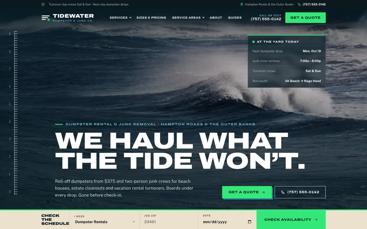 Tidewater Dumpster Junk Removal — dumpster rental website design by digital deli counter