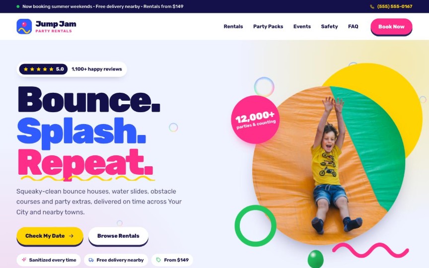 Air Time — party rental website design by digital deli counter