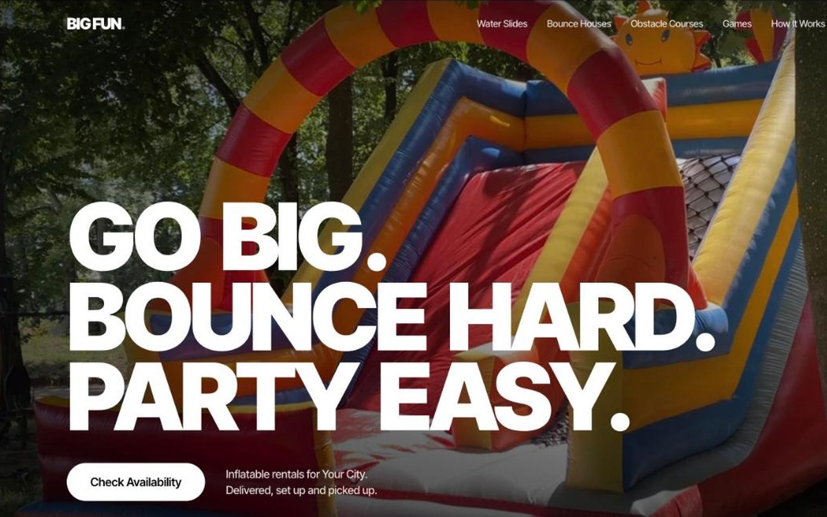 Big Fun — party rental website design by digital deli counter