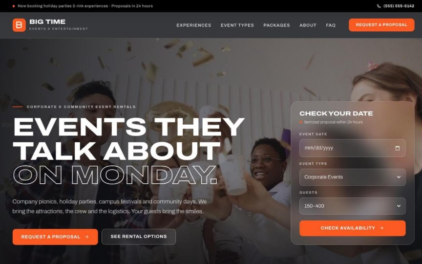 Big Time — party rental website design by digital deli counter