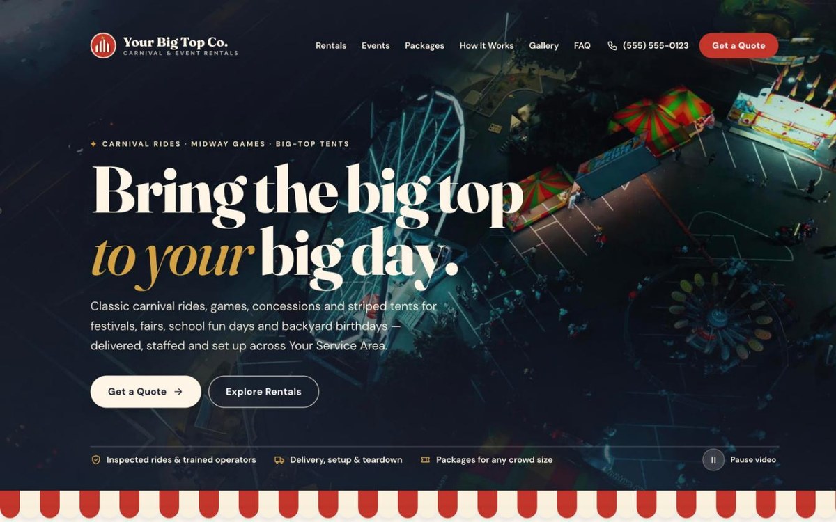Big Top — party rental website design by digital deli counter