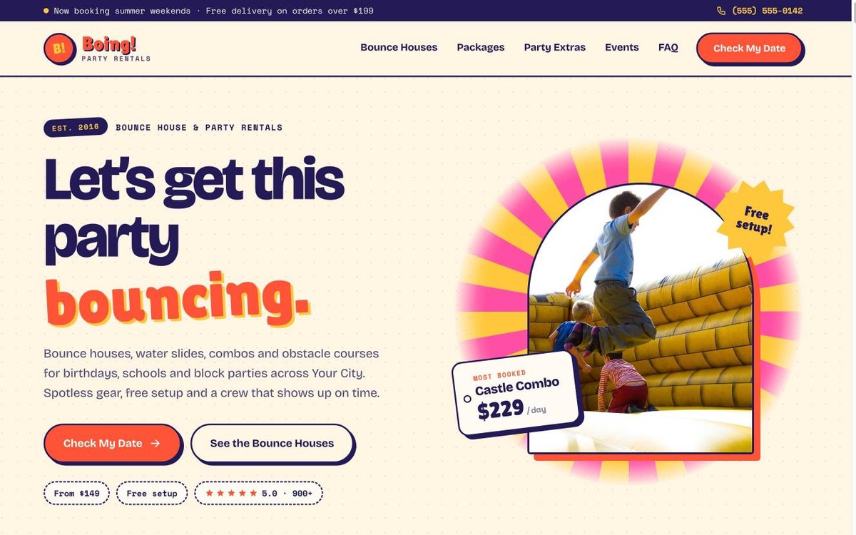 Bounce Bash — party rental website design by digital deli counter