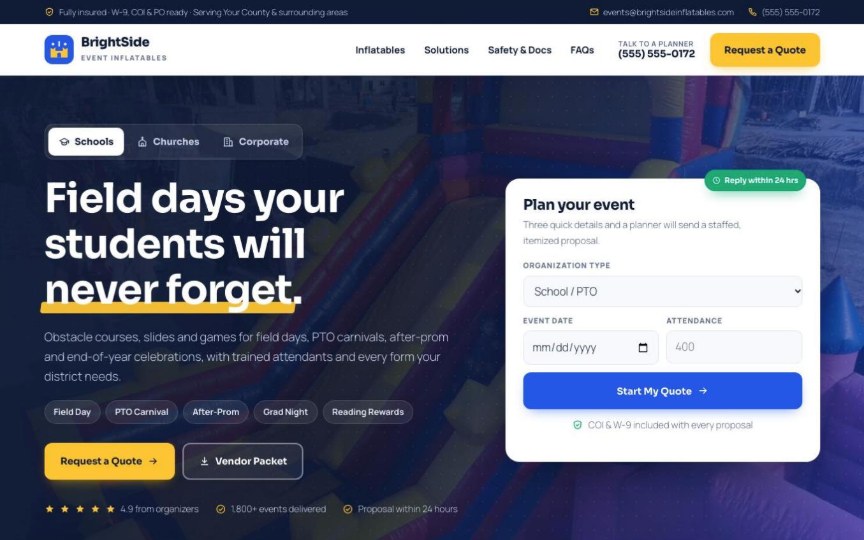 Corporate Inflatables — party rental website design by digital deli counter