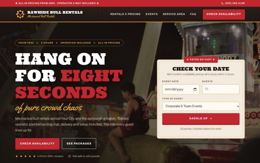 Giddy Up — party rental website design by digital deli counter