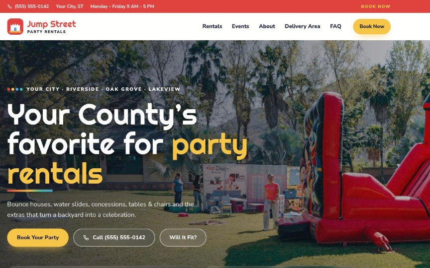 Jump Street — party rental website design by digital deli counter