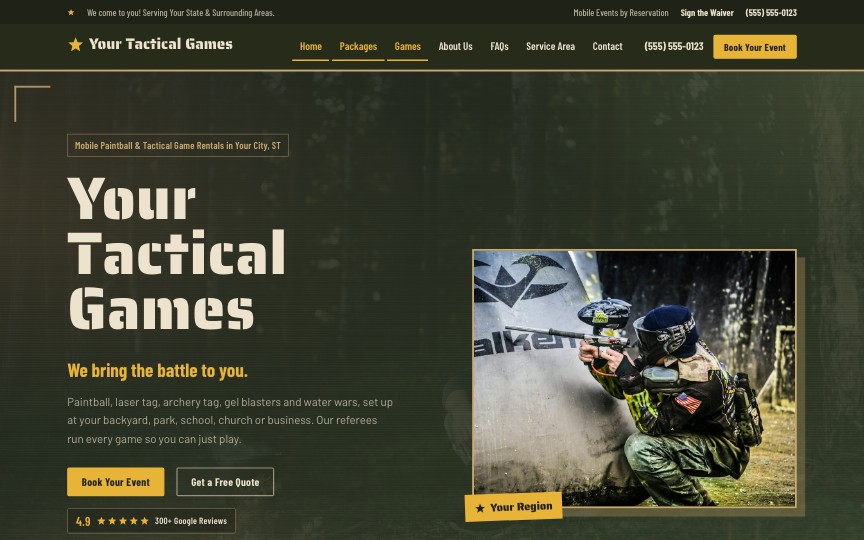 Military Paintball — party rental website design by digital deli counter
