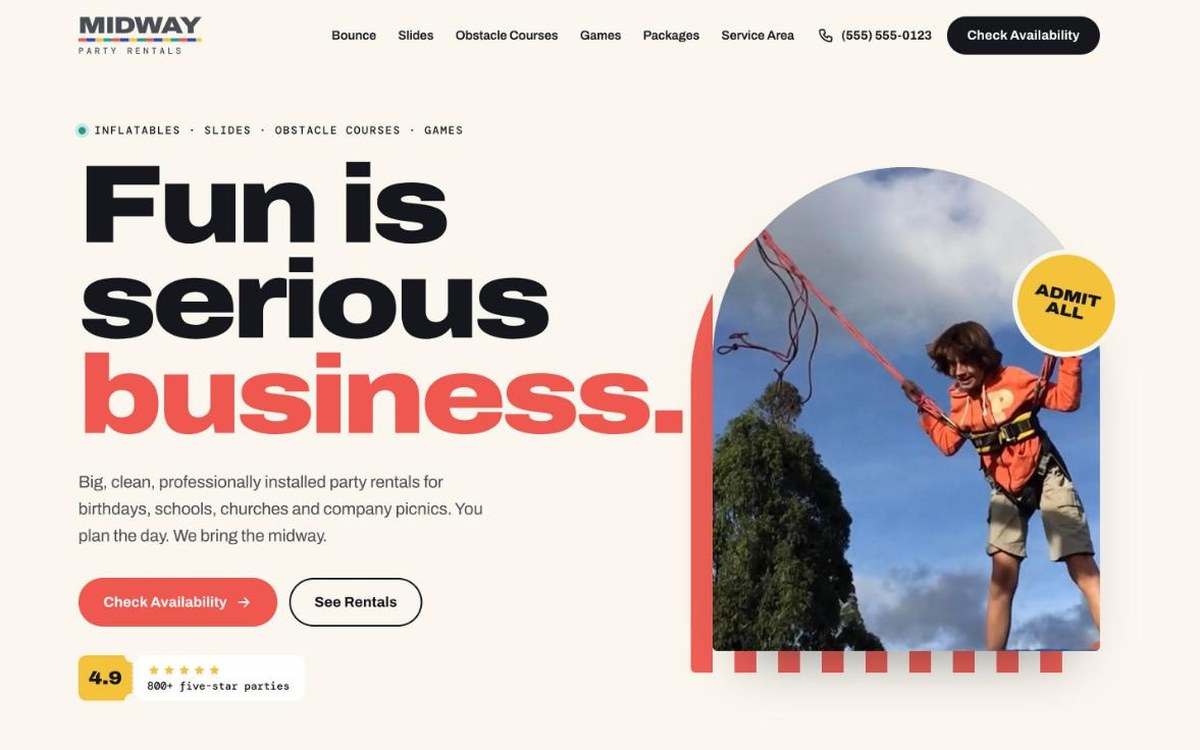 Modern Carnival — party rental website design by digital deli counter