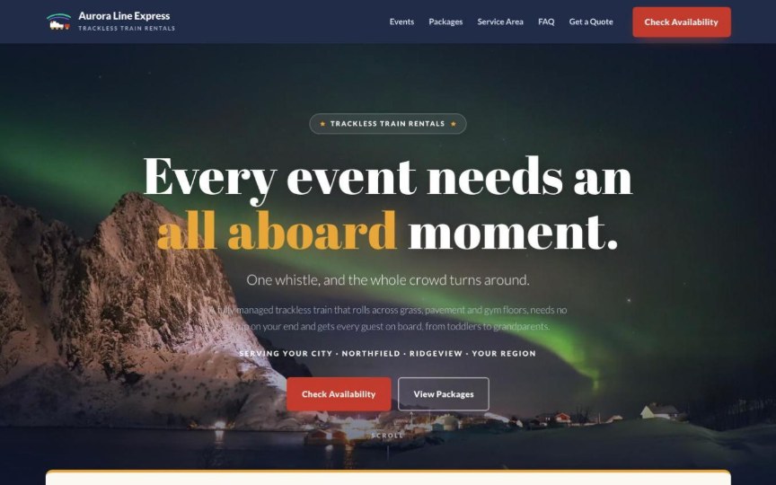 Northern Lights — party rental website design by digital deli counter