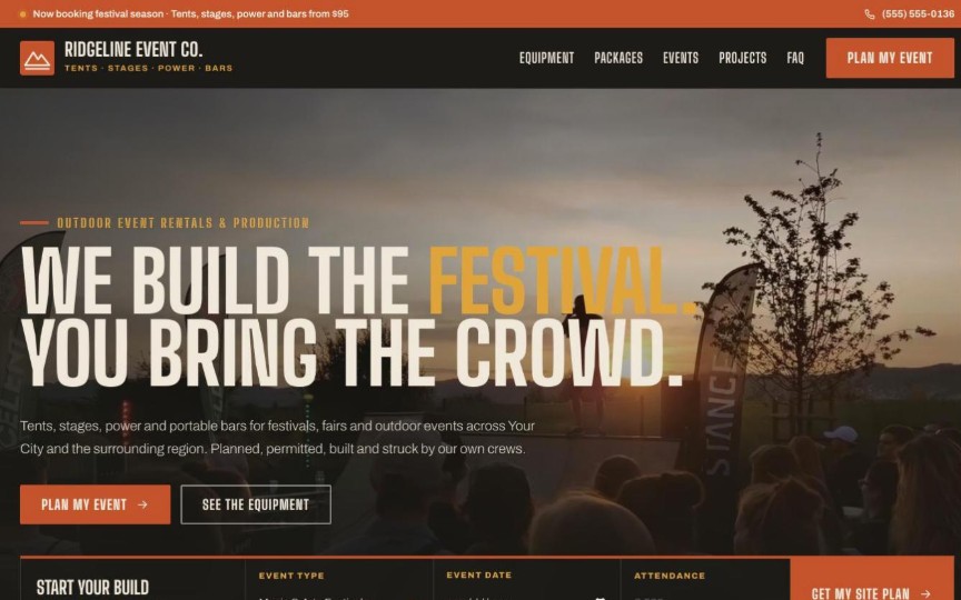 Outdoor Events — party rental website design by digital deli counter