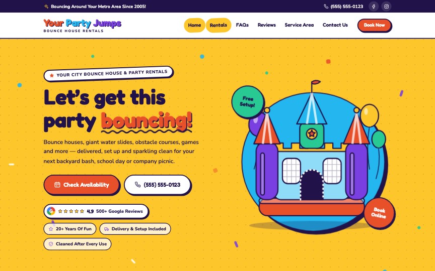 Party Jumps — party rental website design by digital deli counter