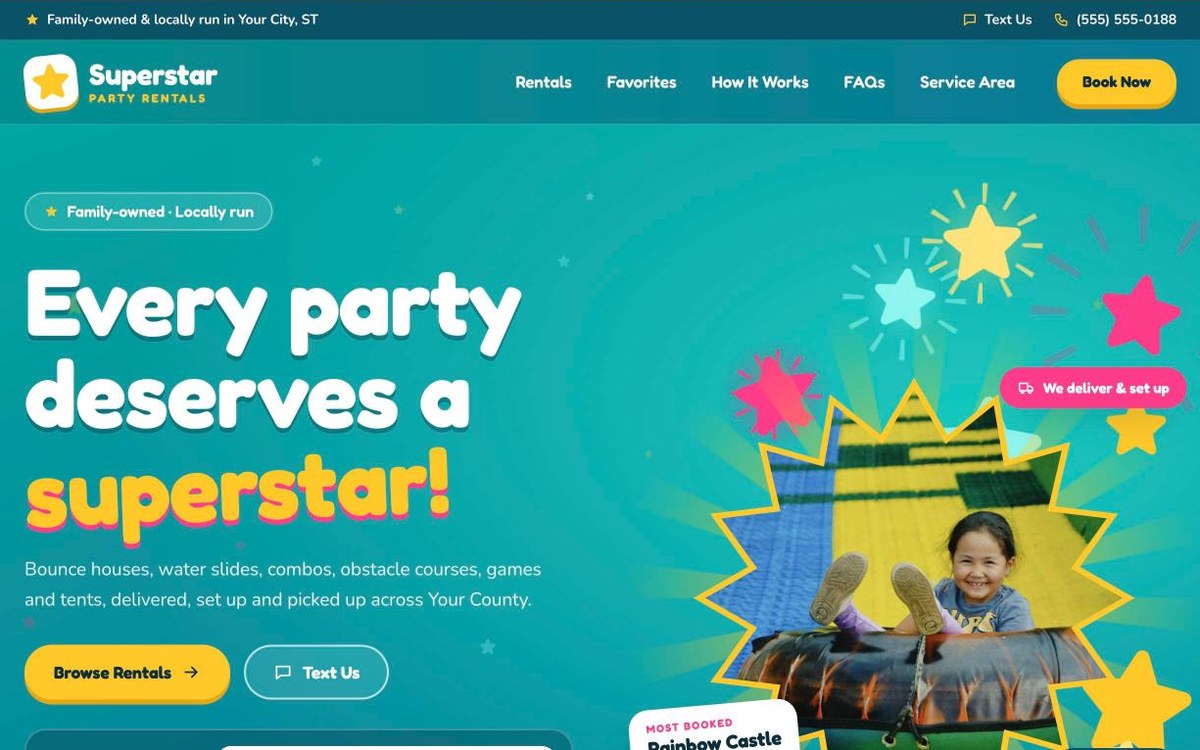 Starburst — party rental website design by digital deli counter